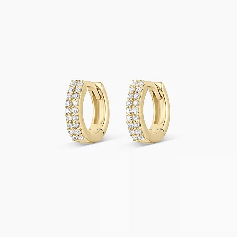 New Arrival 925 Sterling Silver Fashion 14k Gold Plated Pave Double Row Diamond Huggies Hoop Earrings Huggie Earrings