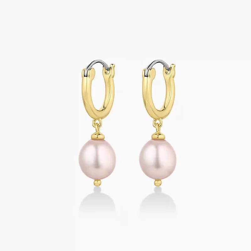 Delicate Jewelry 18k Gold Plated 925 Sterling Silver Pink Freshwater Pearl Huggie Earrings For Women Huggie Earrings