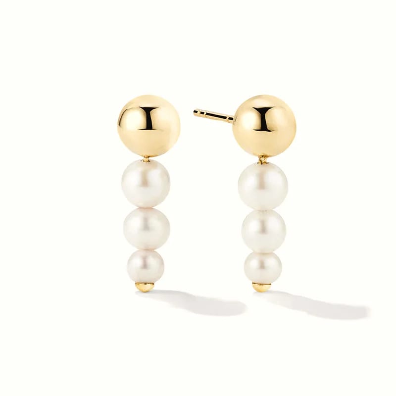New Arrival 18k Gold Plated 925 Sterling Silver Minimalist Ball Dangling Natural Fresh Water Pearl Drop Earrings For Women Drop Earrings