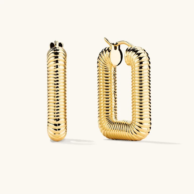2024 Trending Gold Hoop Earrings Women 18k Gold Plated Oversized Ribbed Design Statement Earring New Arrival Jewelry Hoop Earrings