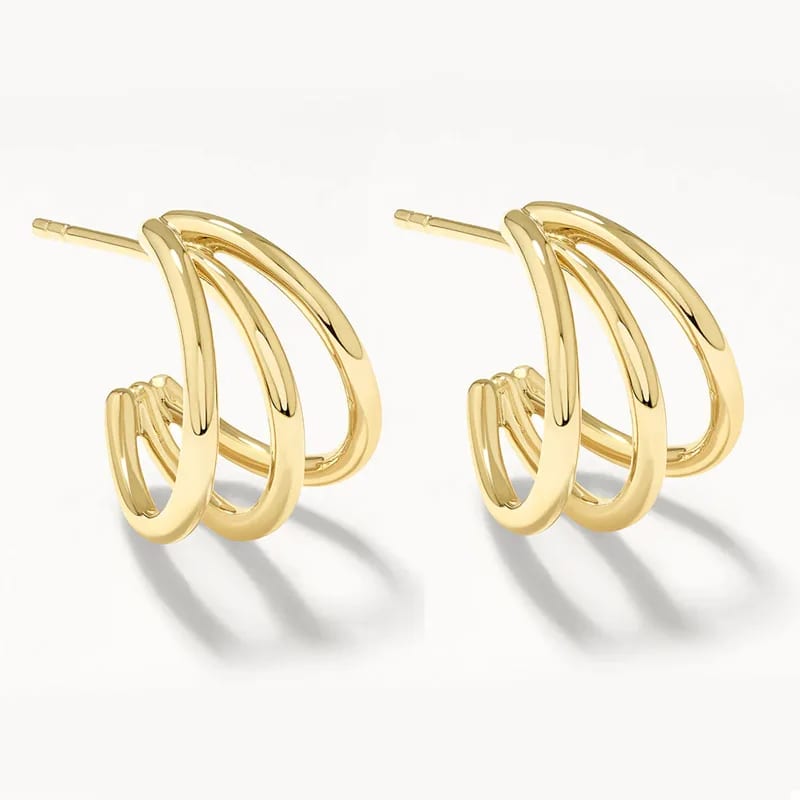 New Arrivals Minimalist 925 Silver 18k Gold Plated Triple Huggie Women Hoop Earrings Hoop Earrings