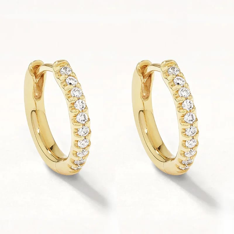 Dainty Luxury 925 Sterling Silver 18k Gold Plated Cubic Zircon Diamond Eternity Huggie Hoop Earrings For Women Huggie Earrings