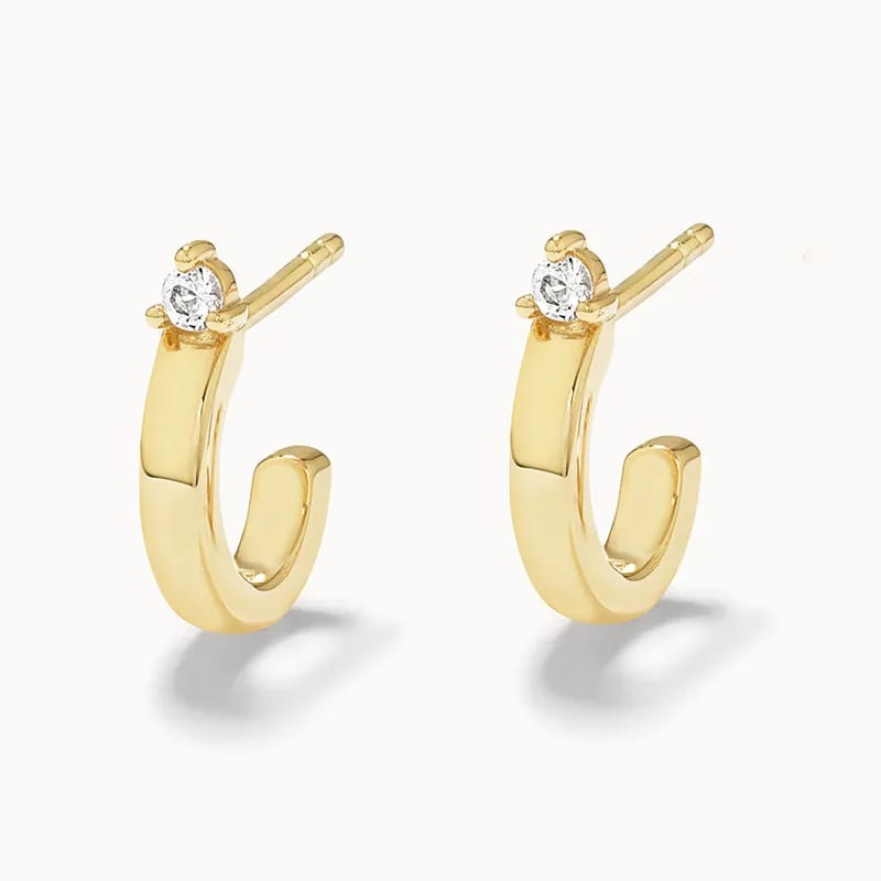 New Arrivals Trendy Design Minimalist Jewelry 18k Gold Plated White Cubic Zirconia Stud Hoop Earrings For Women Hoop Earrings