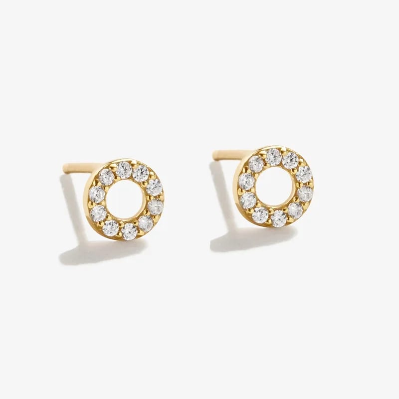 New Trendy Minimalist 18k Gold Plated 925 Sterling Silver Small Circle Round Cubic Zirconia Stud Earrings For Girls Stud Earrings
