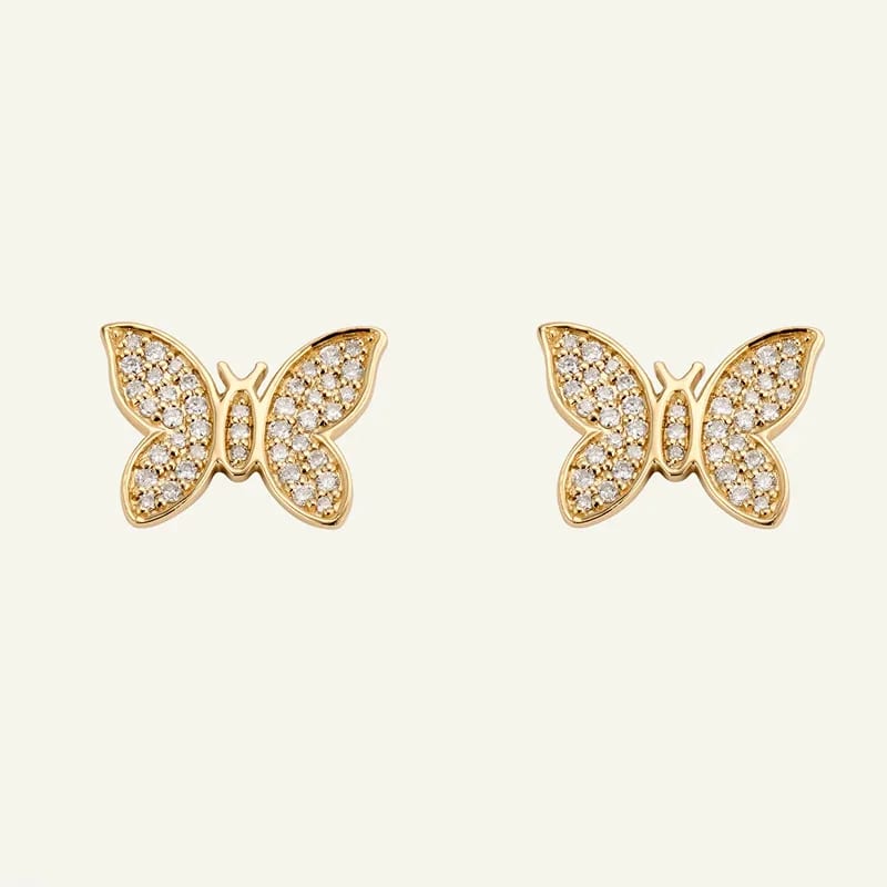 Fashion Dainty Jewelry New Arrival 925 Sterling Silver 14k Gold Diamond Pave Butterfly Stud Earrings For Women And Girls Stud Earrings