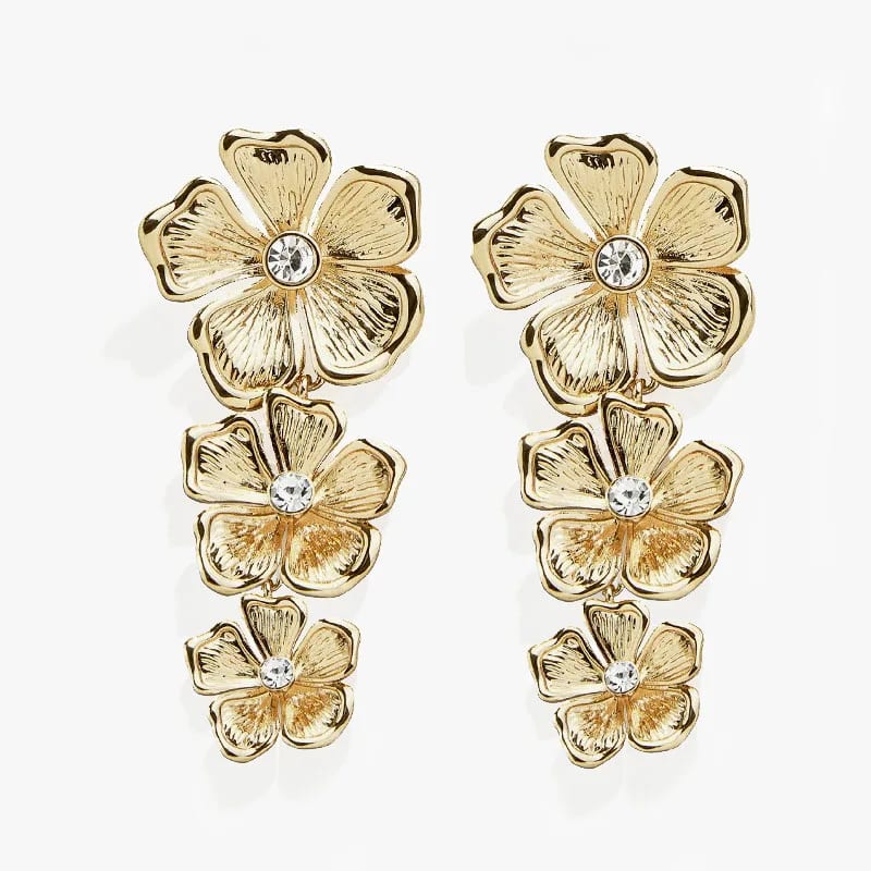 Classic Elegance 18k Gold Plated Flower Drop Earrings Women’s Fashion Statement Earring Jewelry Drop Earrings