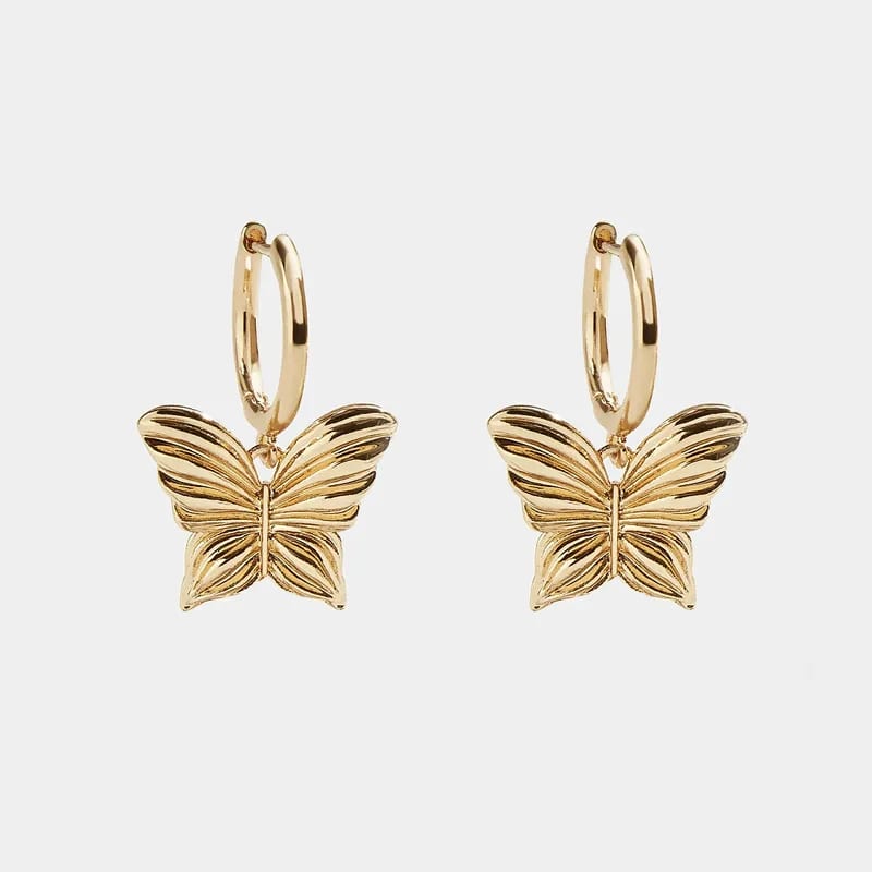 Wholesale Custom Fashion Jewelry 18k Gold Plated Dangle Drop Wings Hanging Butterfly Hoop Earrings For Women And Girls Drop Earrings