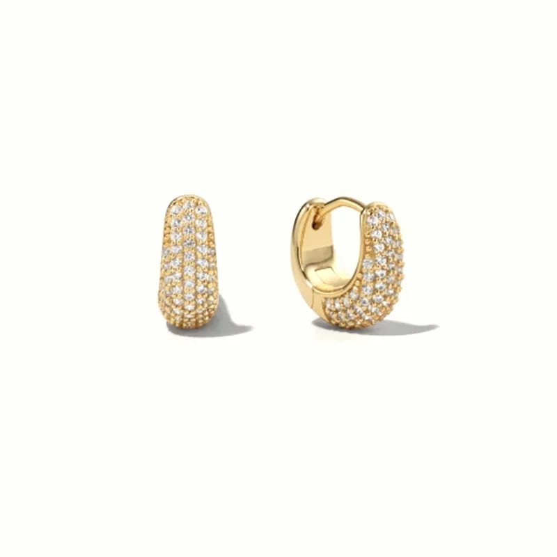 New Arrivals Design Pave Cubic Zirconia Crystals Huggies Hoop Earrings 18k Gold 925 Sterling Silver Women Earrings Huggie Earrings