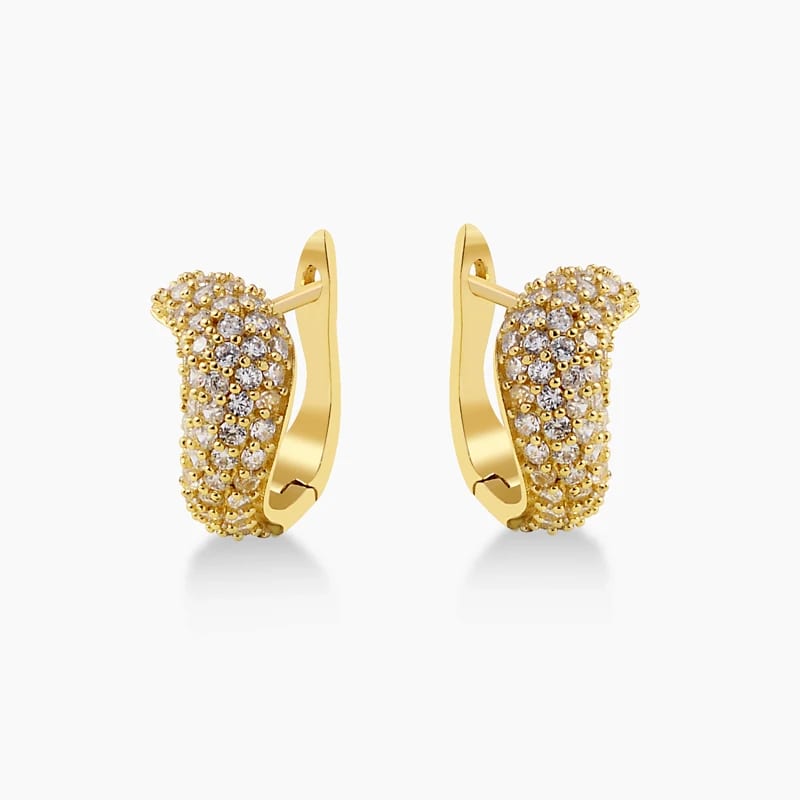 Best Selling Hoop Earrings For Women 18k Gold 925 Sterling Silver Pave Shiny Cubic Zirconia Stones Wave Huggie Hoop Earrings Huggie Earrings