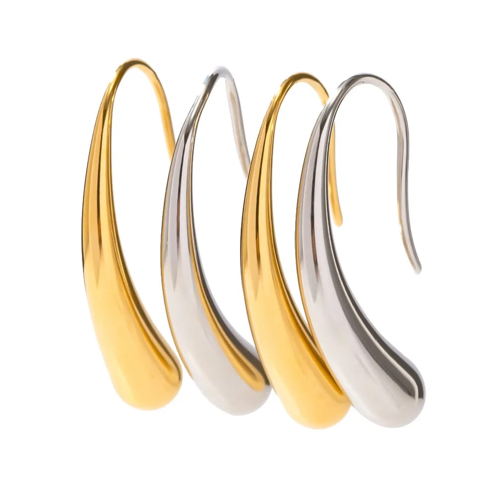 Waterproof Jewelry 18k Gold Plated Stainless Steel Hook Shape Piercing Earrings Irregular Water Teardrop Hoop Earring For Women Hoop Earrings