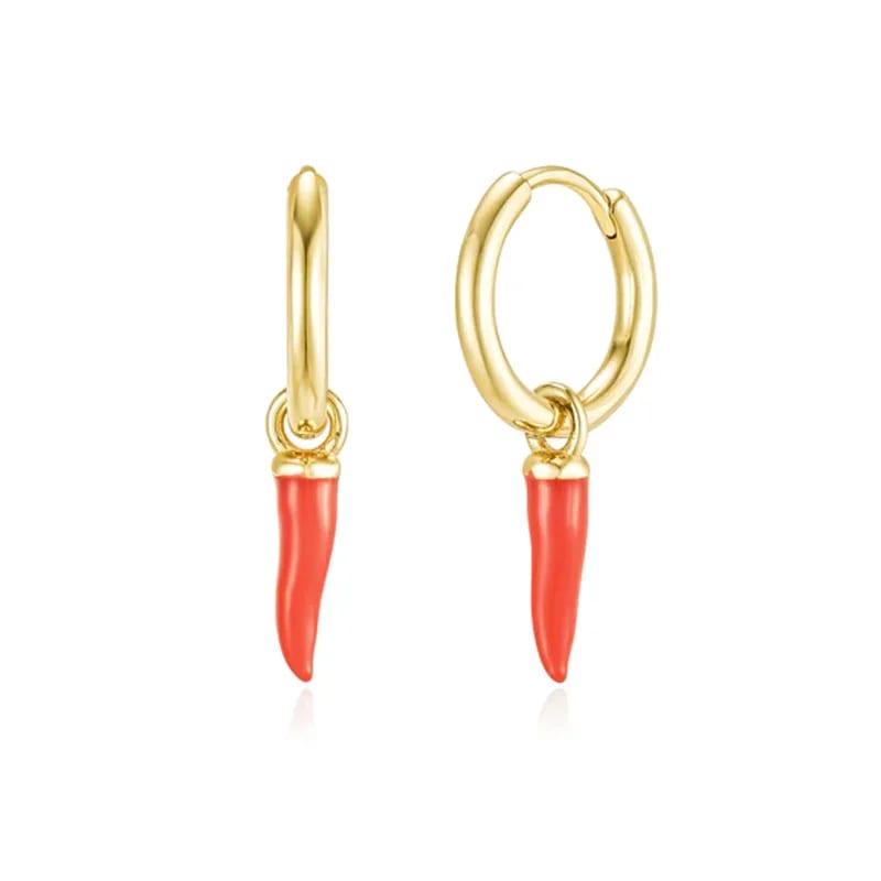 New Arrivals 925 Sterling Silver 18k Gold Plated Enamel Red Chili Pepper Charm Hoops Earrings Women Hoop Earrings