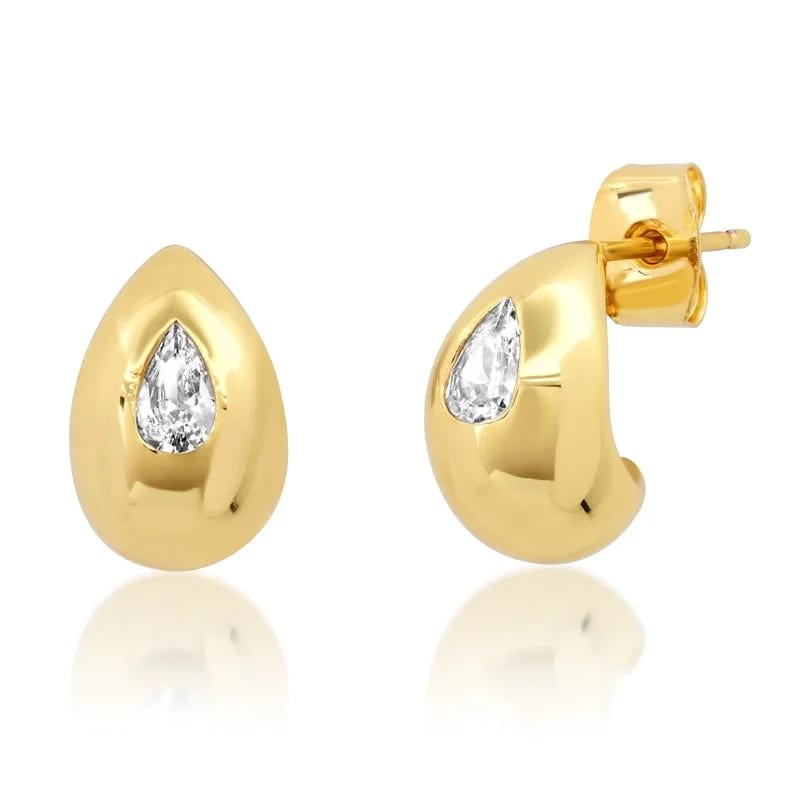 Fashion Jewelry Trend Earrings 2024 Women 18k Gold Plated Wholesale Embedded Cz Stone Chunky Tear Shaped Huggie Earrings Huggie Earrings