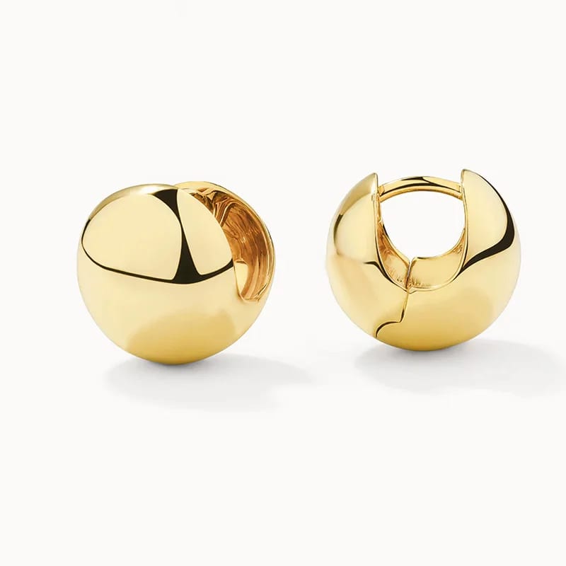 Custom Minimalist 18k Gold Plated Chunky Ball Hoops Earrings Glossy Round Sphere Shaped Gold Statement Huggies Earring Women Hoop Earrings