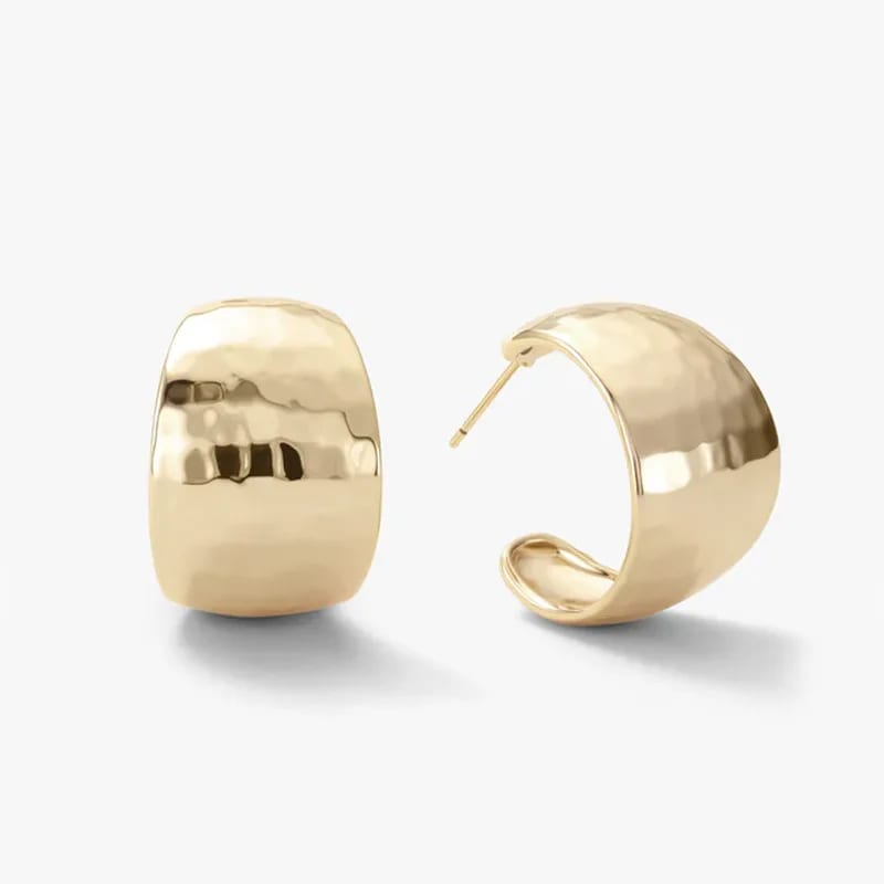 Classic Design Trendy Jewelry 18k Gold Plated Lightweight Irregular Hammered Hoops Earrings For Women Hoop Earrings