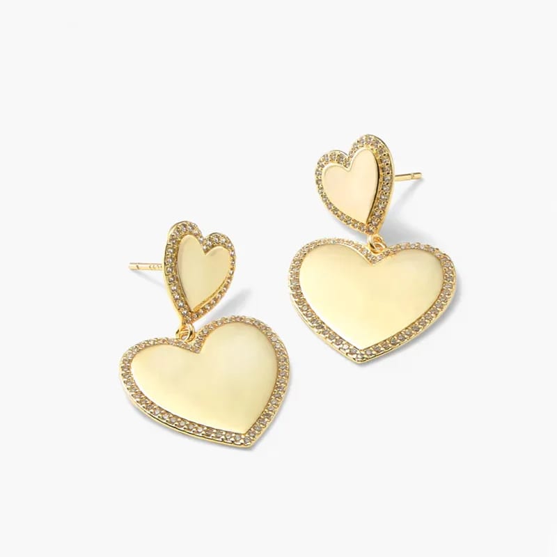 Factory Custom 18k Gold Plated Cubic Zirconia Heart Drop Earrings Exaggerated Big Heart Design Wholesale Fashion Earrings Drop Earrings