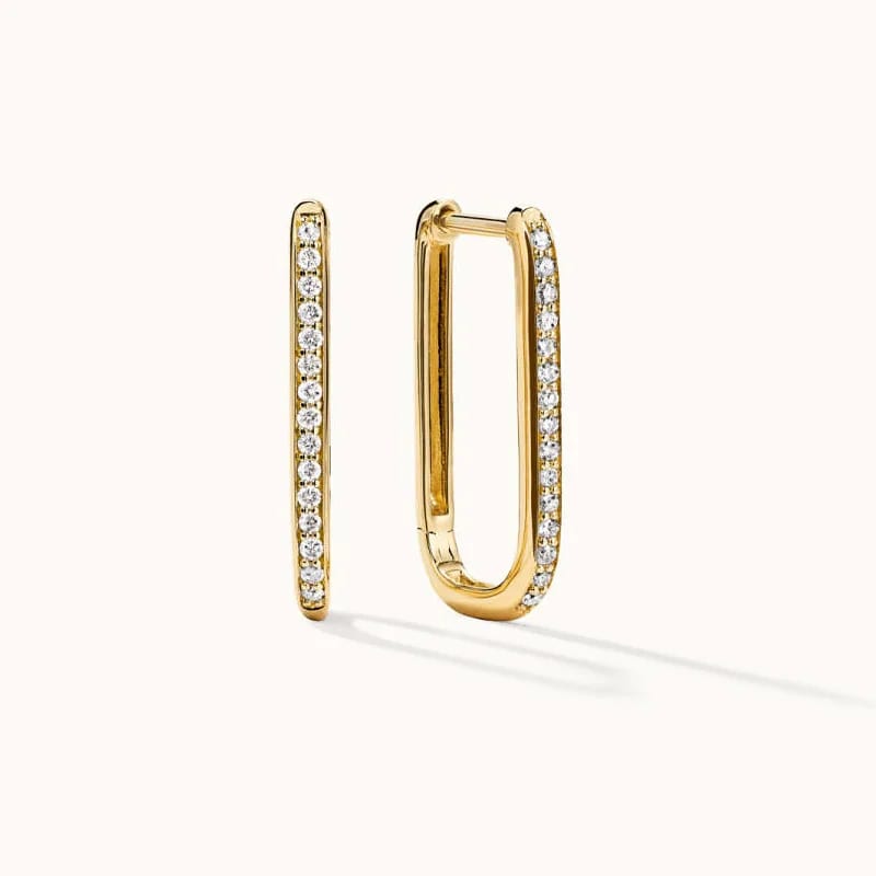 New Arrival Jewelry 925 Sterling Silver 14k Gold Plated Pave Cubic Zirconia Medium Rectangular U Hoops Huggie Earrings Hoop Earrings