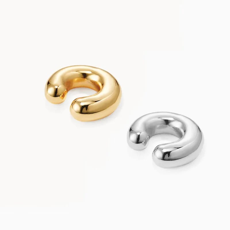 Minimalist Hypoallergenic 18k Gold Plated Clip-on Earrings Hollow Large Chunky C Ear Clips Earrings Ear Cuff
