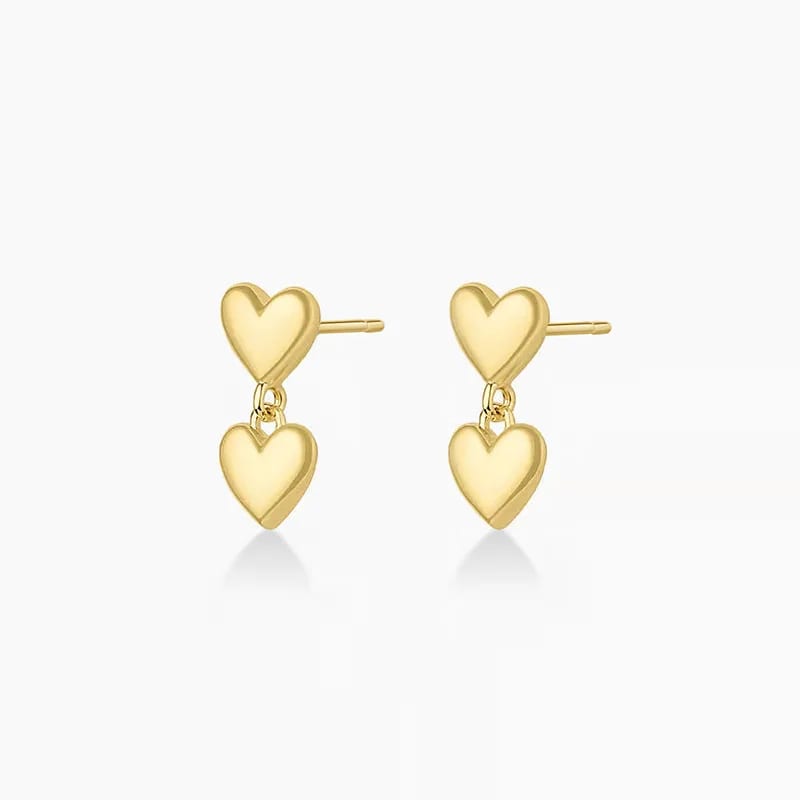Wholesale Custom 925 Sterling Silver Jewelry 18k Gold Plated Double Heart Pendant Earrings Jewelry Women Drop Earrings