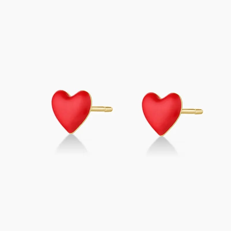 Custom Dainty 925 Sterling Silver 14k Gold Plated Red Enamel Heart Stud Earrings Daily Wear For Women And Girls Stud Earrings