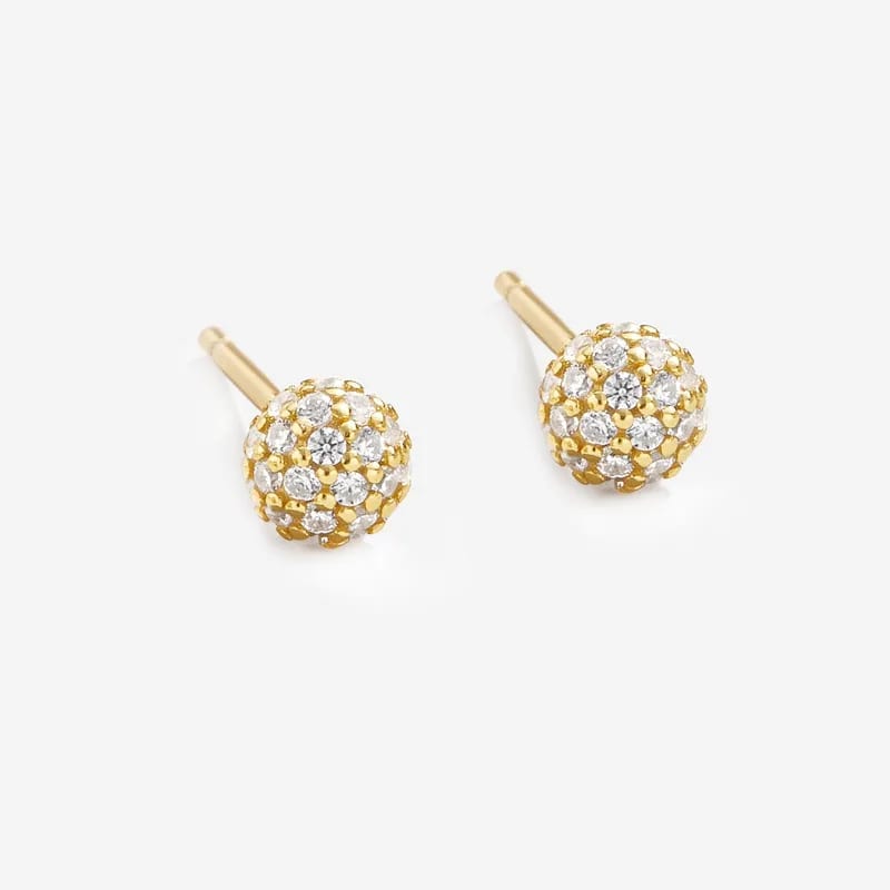Classic Gold Ball Studs 14k Gold Plated 925 Sterling Silver Cubic Zirconia Tiny Small Ball Stud Earrings For Women And Gi Stud Earrings