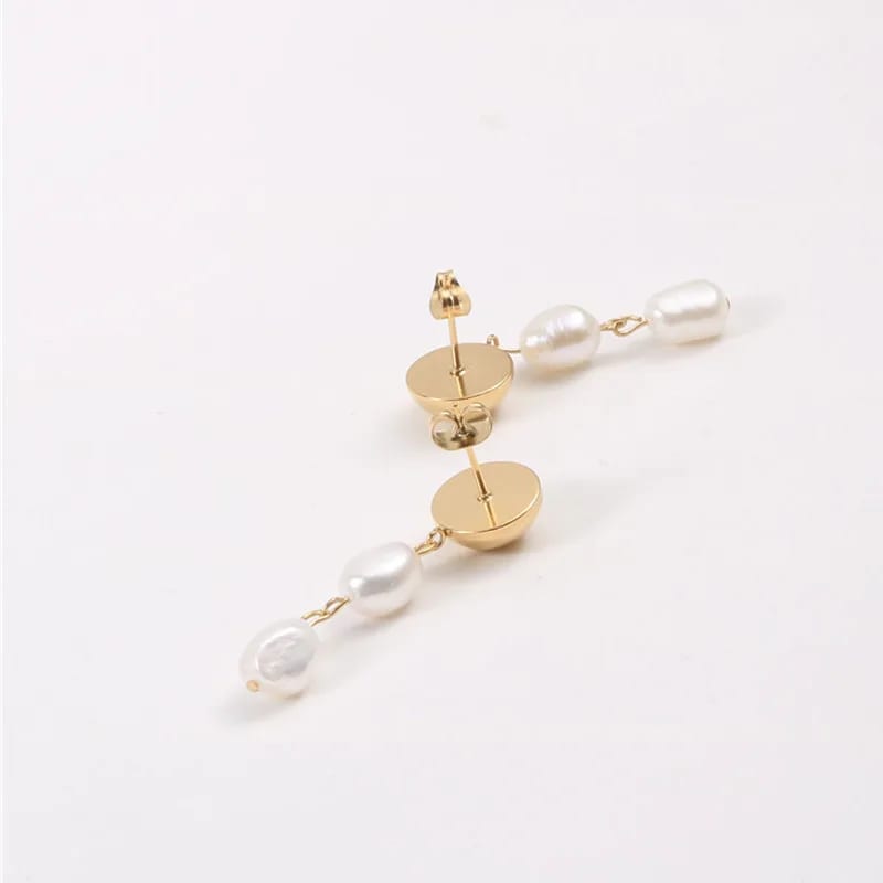 Wholesale Custom Women 18k Gold Plated Stainless Steel Small Round Gold Beads With Baroque Pearl Drop Earrings Drop Earrings
