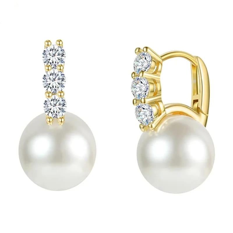 Fashion Delicate Luxury Three Cubic Zirconia Earrings 18k Gold Plated Big Pearl Hoop Earrings For Women Hoop Earrings