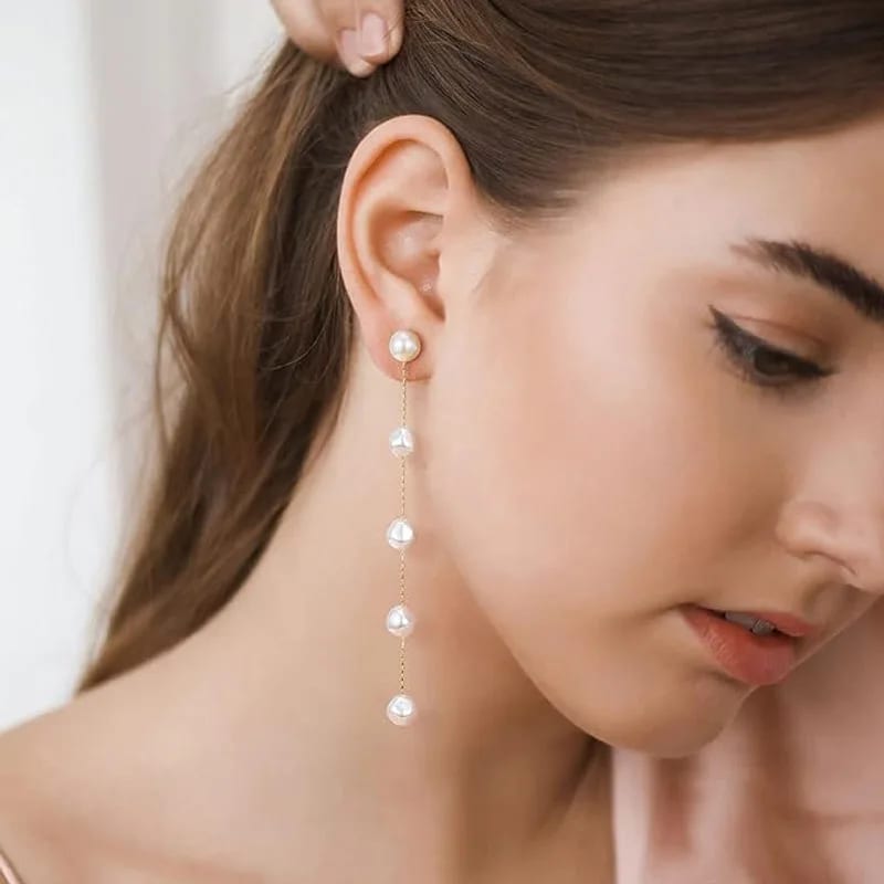 Custom Fashionable 18k Gold Plating Long Tassel Pearl Earrings Natural Baroque Freshwater Pearls Drop Earrings For Women Drop Earrings