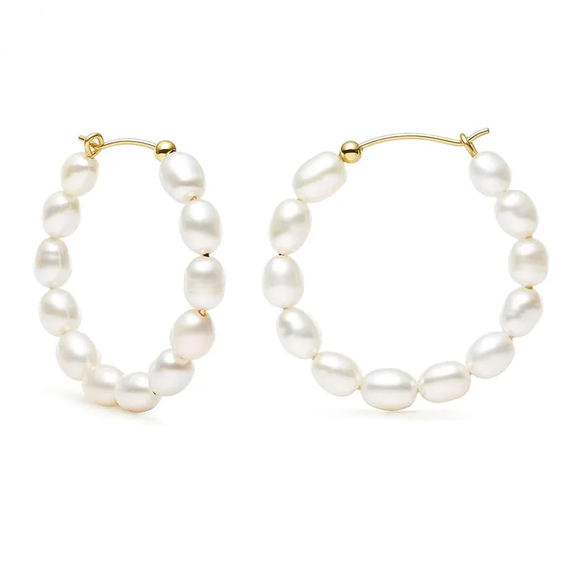 Custom 14k 18k Gold Plated Pearl Hoop Earrings For Women 2024 New Fashion White Freshwater Real Pearl Earrings Jewelry Hoop Earrings