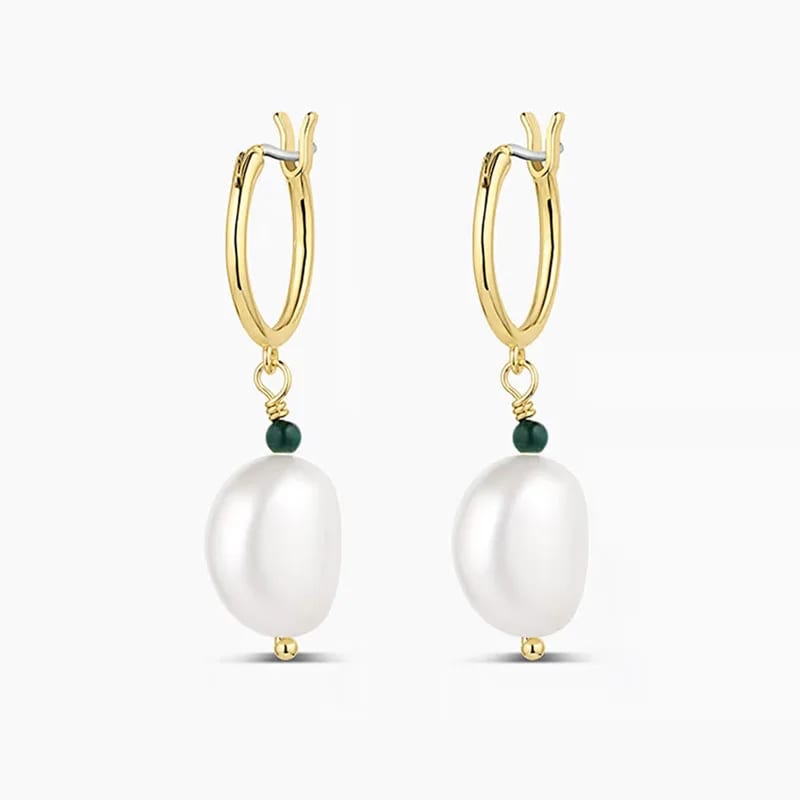 Custom Women Fashion 925 Sterling Silver 18k Gold Plated White Boroque Pearl Huggie Drop Hoops Earrings Women Huggie Earrings