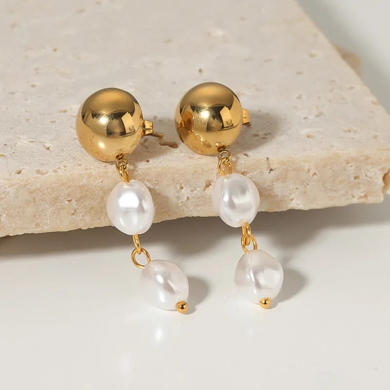 Fashion Women Freshwater Pearl Dangle Earring Stainless Steel 18k Gold Pvd Plated Drop Earrings Wholesale Trendy Jewelry Drop Earrings