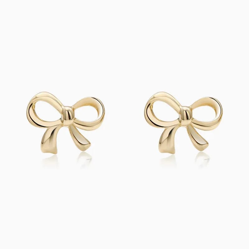 Wholesale Fashion Jewelry 925 Sterling Silver 14k Gold Plated Tiny Ribbon Bow Knot Tie Stud Earrings For Women Stud Earrings