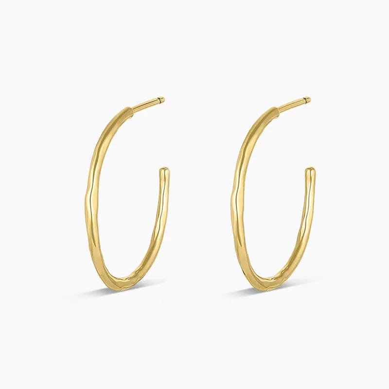 Women Classic Fashion Irregular Hammered Texture Small Hoop Earrings 18k Gold Plated 925 Sterling Silver Jewelry Hoop Earrings