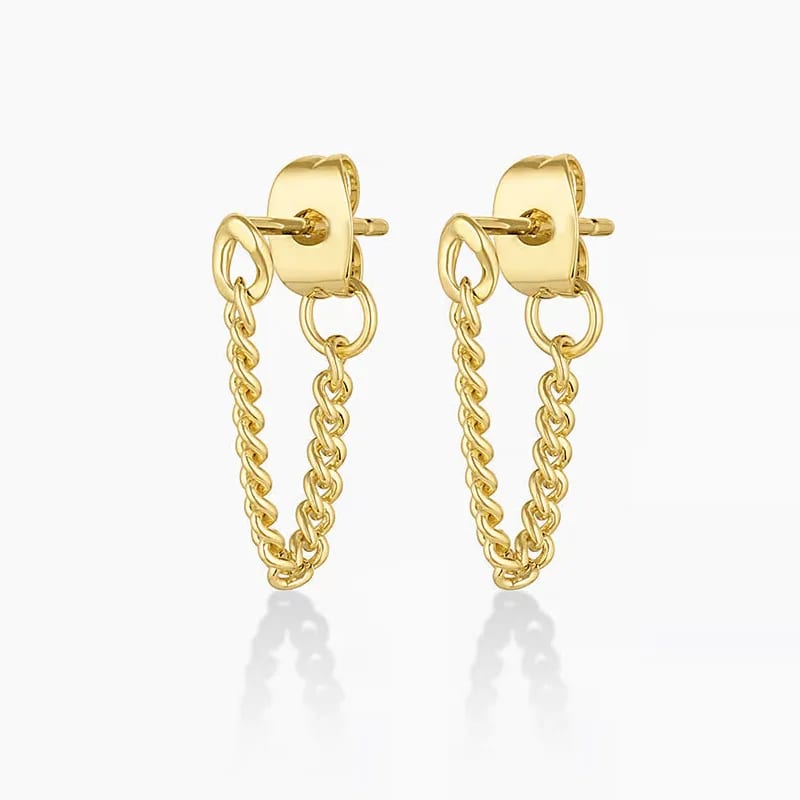 Custom Simple Design 925 Sterling Silver 14k Gold Plated Long Chain Stud Earrings For Women Stud Earrings