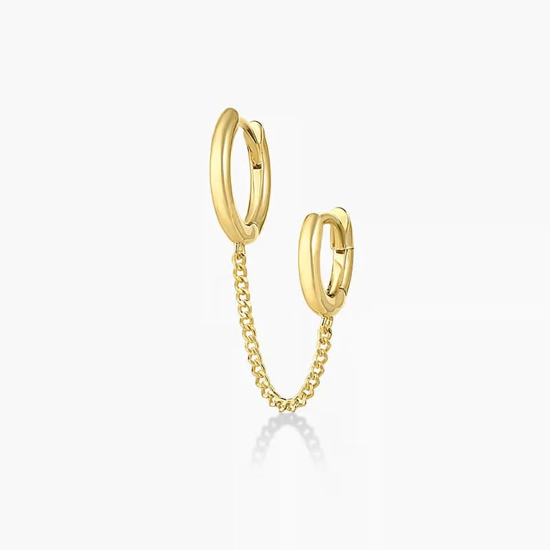 Fashion Delicate Jewelry 14k Gold Plated 925 Sterling Silver Chain Link Huggie Double Hoop Earrings Huggie Earrings