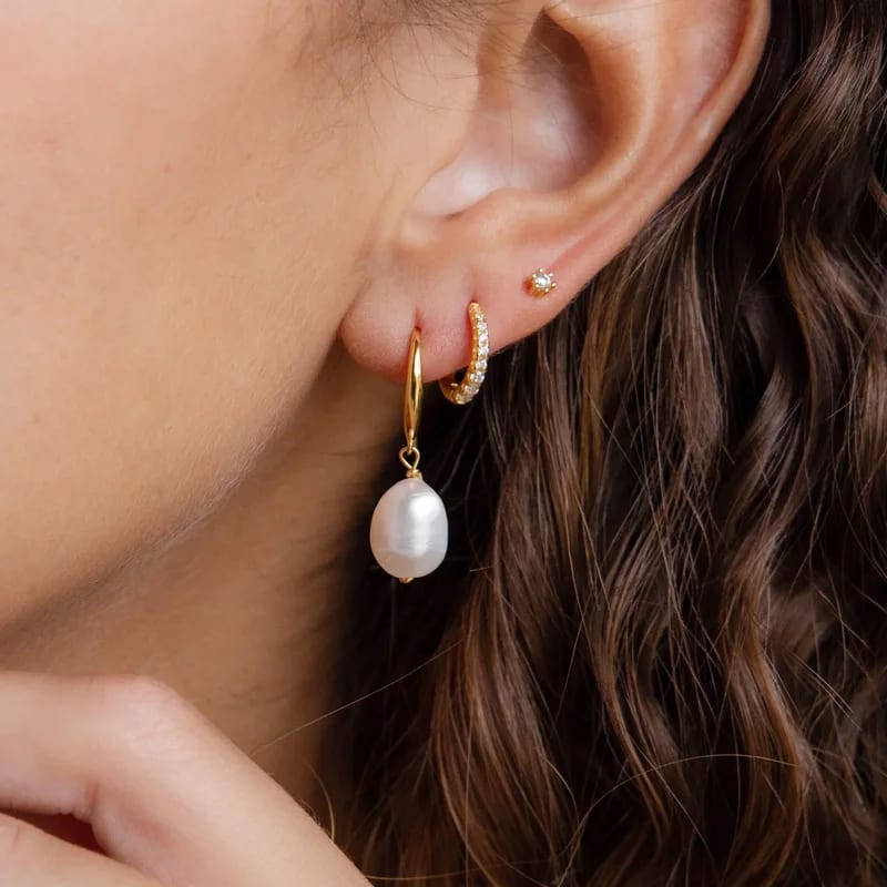 High Quality Minimalist Boho Style 18k Gold Plated 925 Sterling Silver Dangling Freshwater Pearl Drop Earrings Drop Earrings