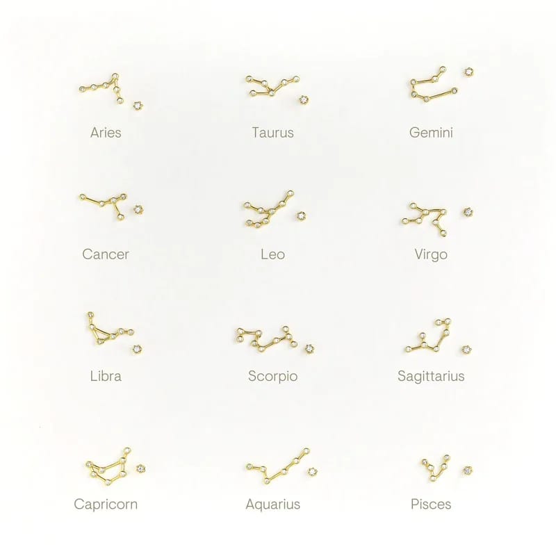 Fashion 925 Sterling Silver Women Jewelry Bezel Single Cz Stone Constellations Zodiac Stud Earrings Stud Earrings