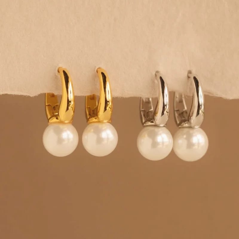 Trendy High Quality Solid 925 Sterling Silver 18k Gold Plated Elegant Pearl Drop Huggies Earrings Wedding Engagement Party Gift Huggie Earrings