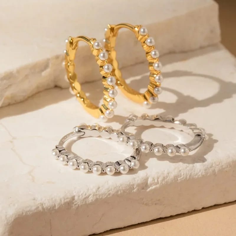 High Quality 925 Sterling Silver With 18k Gold Plating Classic Minimalist Natural Freshwater Pearl Hoop Earrings For Women Hoop Earrings