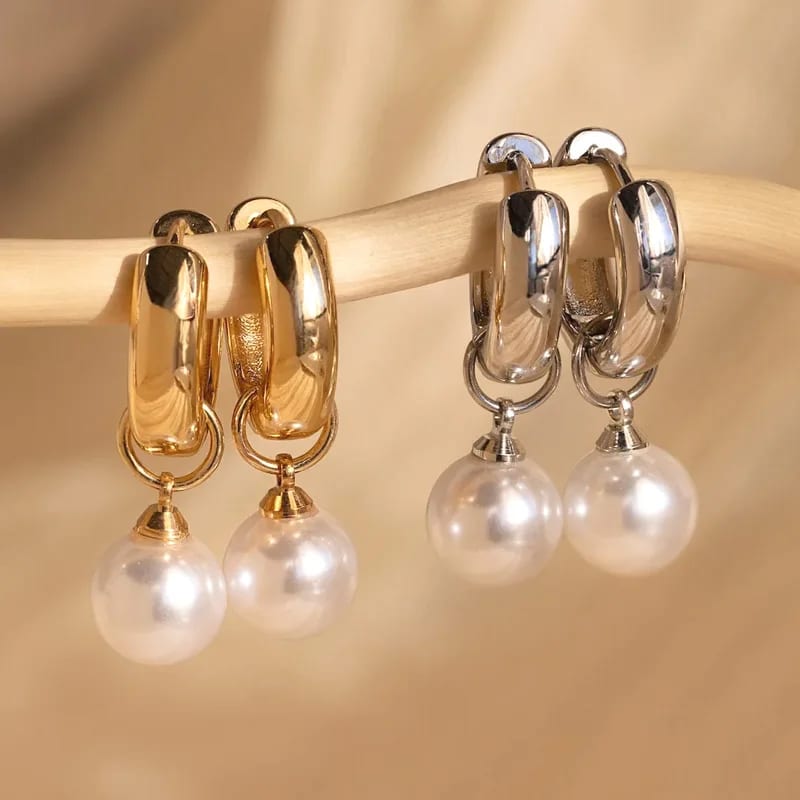 Wholesale Trendy Bold Freshwater Pearl Drop Earrings Real 18k Gold Plated Natural Fresh Water Dangle Earrings For Women Drop Earrings