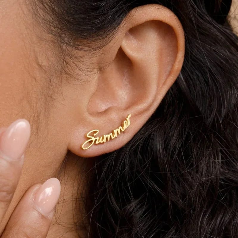 Dainty Personalized Earrings 18k Gold Plated 925 Sterling Silver Custom Letter Name Plate Stud Earrings For Women Stud Earrings