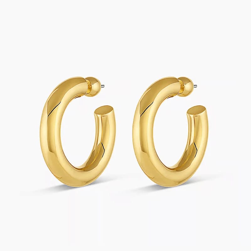 Minimalist Classic Hoop Earring 18k Gold Plated Brass Chunky Thick C Shape Statement Hoops Women Earrings Hoop Earrings