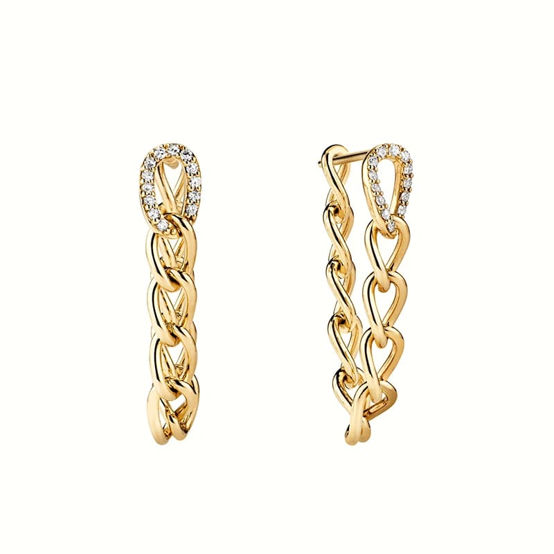 Fashion Dainty Jewelry 14k Gold Plated Pave White Diamond Cz Oversized Curb Chain Link Drop Women’s Earrings Drop Earrings