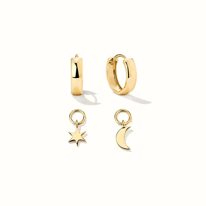 New Trendy 925 Sterling Silver Celestial Moon And Star Charm 14k Gold Plated Hoop Huggies Earrings For Woman Hoop Earrings