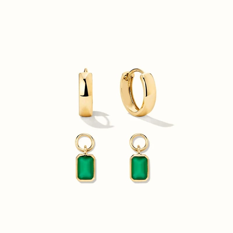 New Trendy 925 Sterling Silver 14k Gold Plated Diy Pendant Emerald Cut Colored Zircon Baguette Charms Earrings Jewelry Hoop Earrings