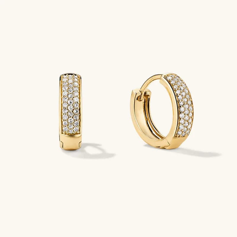 Minimalist Dainty 925 Sterling Silver 14k Gold Plated Pave Cz Diamond Bold Huggie Hoops Earrings Hoop Earrings