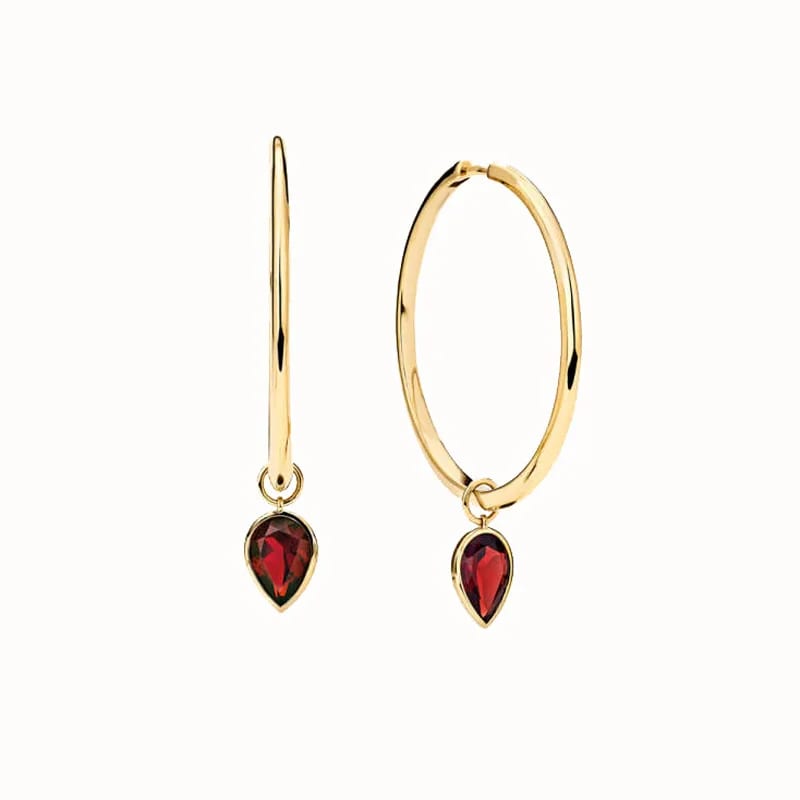 Latest Design 925 Sterling Silver 18k Gold Plated Two Pear-shaped Ruby Cubic Zirconia Hoop Charms Earrings For Women Hoop Earrings