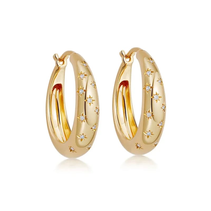 SXS Jewelry 18k Gold Plated Celestial Diamond Tiny Starburst Star Hoop Earrings For Women Hoop Earrings