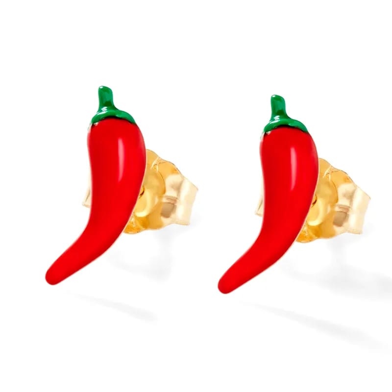 New Design 925 Sterling Silver Chilli Stud Earrings Fashion 18k Gold Plated Women Enamel Jewelry Stud Earrings