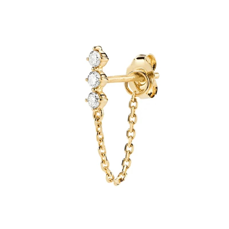 High Quality 925 Sterling Silver Women Earring 18k Gold Plated Zircon Trio Chain Stud Earrings Stud Earrings