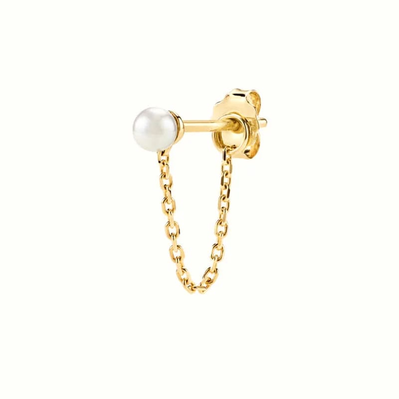 Dainty Fashion 925 Sterling Silver Single Freshwater Pearl With Chain Stud Earrings For Women Stud Earrings